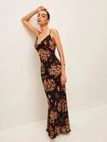 Fongt 2025 New Sling Print V-Necked Trousers Short-Sleeved Women's Waist French Jumpsuit