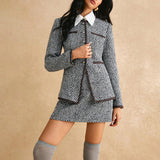 Fongt Commuting Style Simple Bumpy Coarse Flowers, Small Fragrant Temperament Long-Sleeved Top Coated Ass Skirt