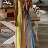 Fongt Women's Long Dress Slim Dazzle Color Slip Dress Gradient New Print Women's Dress-Outfit