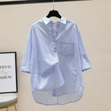 Fongt Pink Striped Shirt 2025 Summer New Women's Art Small Fresh Bat Sleeve Single Pocket Collar Top