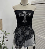 Fongt Hottie Street Sexy Lace Tset Bra Crucifix Nails Irregular Y2k Wear 9956