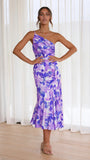 Fongt Summer New Stylish Temperament Diagonal Collar Sling Fishtail Print Dress 23074-Outfit