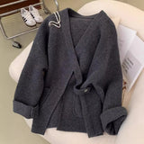 Fongt Sweater Women Winter Korean Retro Loose Languid Languid Temperament Simple Thick Pit Strip Bottom Knitting Shirt