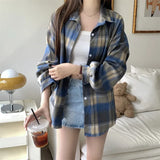 Vintage Plaid Print Long Sleeve Blouse-Outfit