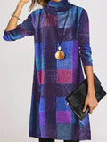 Fongt Autumn / Winter New Vintage Thickened French Cashmere Grinding Wool High Collar Long Sleeve Plaid Dress Direct