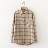 New Loose Design Cotton Plaid Shirt Women Young Style Long Sleeve Blouses Casual Shirts Lady Tops Clothes