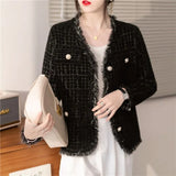 Fongt Autumn And Winter Small Jacket V Collar Plaid Mink Velvet Cardigan French Temperament Small Fragrant Wind Short Coat Female-Outfit