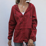 For Women 2021 Hooded Windproof Female Basic Zipper Coat Womens Clothing Solid Color Long Sleeve Casual Cardigan