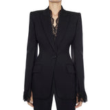 STREET 2022 New Stylish Designer Blazer Jacket Women's Lace Fringe Slit Sleeve One Button