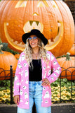 Fongt Ghost Pattern Long Knitted Open Shirt In Autumn And Winter Long Loose Sweater Coat Woman