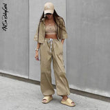Wide Leg Pants Women Trousers Streetwear Y2K Clothes Loose Drawstring Pockets Cargo Pants Straight High Waist