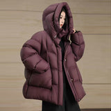 Advanced Sense Down Jacket Female 2024 Winter Thick Puff Feeling Hooded Loose White Duck Velvet Big Bread Coat-Outfit
