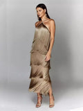 Fongt Fashion Hanging Neck Solu Back Open Dress