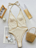 Fongt Bikini Bikini White Coffee Contrast Color Hollow Strap One-Piece Swimsuit D788KY-Outfit