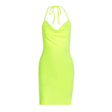 Fongt Women's New 2023 Spring Ins Wind Fashion Slit Bow Exposed Back Hanging Neck Short Dress