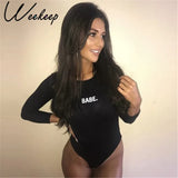 Babe Print Long Sleeve Bodysuit Women Autumn Winter Sexy Bodycon Bodysuits 2018 Womens O-neck One Piece Body