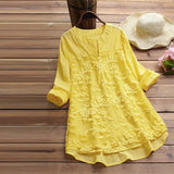 2022 Spring Women Elegant V Neck Long Sleeve Cotton Linen Tops Casual Vintage Embroidery Loose Party Shirt Work OL