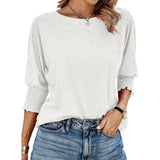Fongt Women's 2025 Spring/Summer Fashion Sleeve 7-Sleeve T-Shirt Round Collar Basic Lace Sleeve