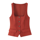 Fongt Decoration Collar Low-Breast Vest Vest 2025 Summer Temperament Flipped To Repair Short Coat Woman