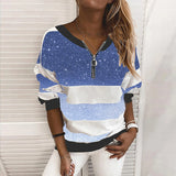 Fongt 2025 New Explosion Striped Digital Printing Long-Sleeved Half-String Loose Casual Dress Woman