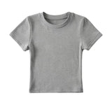 Trendy Women's Dress Slim And Show Thin Round Neck Short Style Navel Bottomed Blouse Net Version Of Solid Color Short-Sleeved T-Shirt-Outfit