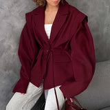 Fongt Jacket Female High Sense 2025 Spring And Autumn Women's Temperament Commuting Waist Tie Cushion Shoulder Suit Jacket