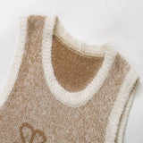 Fongt Tie-Up Round Collar Short Sleeveless Knitted Sweater Vest Vest Tops Slimy