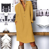 Fashion Autumn Long Shirt Dress Women Lapel Neck Long Sleeve Buttons Vestido Casual Loose Cotton Linen