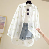 Fongt Summer New Korean Version Of The Chiffon Print Sunscreen Women In The Long-Term Super Fairy Ocean Gas Loose Thin Coat