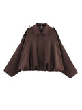 Fongt Women's 2025 Spring New Fashion Pilot Bat Sleeve Zipper Jacket T-Shirt