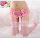 Sex Lingerie Sexy Embroidery Perspective Lace Garter Stockings Tongs Set Seduction