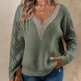 Fongt V-Neck Lace New Sweater Loose Casual Jacket Women's Knitwear Shirt