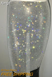 Women Solid Empire Hollow Out Slim Above Knee Skirts Shiny Rhinestone Fishnet Grid See Through Bodycon Package Hip Mini