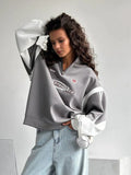 Fongt Sports Half Zippered Sweater Women Spring And Autumn Retro Letter Printing Ball Collar Coat