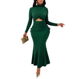Fongt Style Women's New Temu Autumn New Round Collar Dress-Outfit