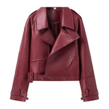 Fongt Women's ZA Autumn And Winter New Street Design Sense Retro Leather Jacket
