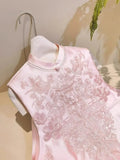 Chinese Style Pink Heavy Industry Embroidered Collar Folded Vest Women's Gentle Temperament Retro Style Sleeveless Vest-Outfit