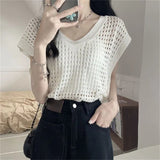 Fongt V-Necked Knitted Jersey Women's Thin Summer Design Sense Small Loose Thin Vest Outside On The