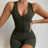 Ribbed Sexy Sleeveless V Neck Zipper Mini