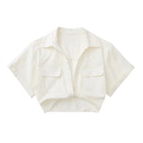 Fongt 2025 Color Elastic New Women's Knot Short Shirt Linen Blend