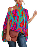 Wise Hot Summer Hanging Bat Sleeve Print Shirt Woman-Outfit