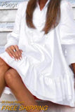 V Neck Long Sleeve Women Dress 2023 Casual Elegant Loose A-Line Party Dress Ladies Vintage Solid Beach Dresses