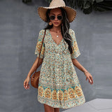 V Neck Bohemian Short Sleeve