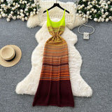 Fongt Knitted Dress Woman 2025 Summer Korean Chic Retro Gradient Wavy Dress