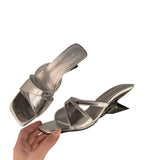 Fongt Women 2025 New Wearing Fashion High-End Silver Heels High Heels Summer With Skirt Cool Drag Temperament