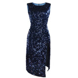 Popular Nightclub Sexy Dress Dress Irregular Sequin Forked Dress-Outfit