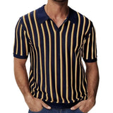 Fongt Men's High Quality Summer Collar Temperament Striped POLO Shirt Men's Short-Sleeved Top