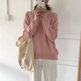 Basic O Neck Cashmere Sweater Women 2021 New Oversized Rose Red Knitted Pullovers Female Casual Thick Warm