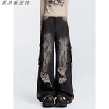 Fongt Street Ins Do Old Tuxed Hole Jeans Women's New High-Rise Loose Thin Leg Pants