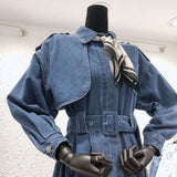 Top women casual solid color cowboy outwear fashion sashes office coat chic epaulet design long
